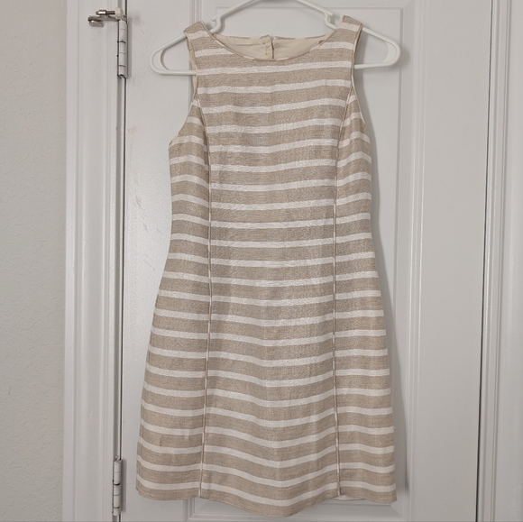 Banana Republic Neutral Stripe Linen Blend Sleeveless Summer Sheath Dress - Picture 8 of 10